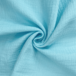 Ткань Муслин Жатый, цвет Небесно-голубой (на отрез)  в Чапаевске